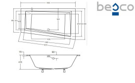 Ванна акриловая Besco Intima Slim 160х90 см правосторонняя глянцевый белый #WAIT-160-SP