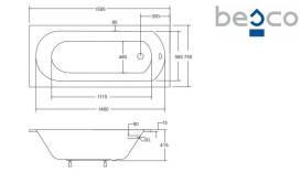 Ванна акрилова Besco Intrica Slim 160х75 см білий глянсовий #WAIN-160-SL