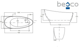 Ванна акриловая Besco Keya 165х70 см с сифоном клик-клак хром черный глянцевый/глянцевый белый #WMD-165-KBW