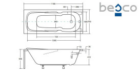 Ванна акриловая Besco Majka Nova 120х70 см глянцевый белый #WAM-120-PK