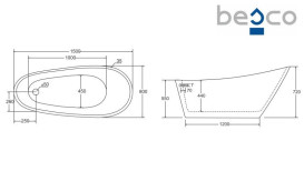 Ванна акриловая Besco Melody 150х80 см с сифоном клик-клак хром глянцевый белый #WAS-150-M