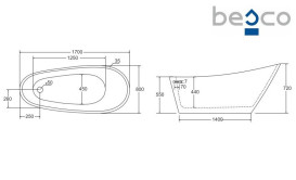 Ванна акриловая Besco Melody 170х80 см с сифоном клик-клак золото глянцевый белый #WAS-170-MZL