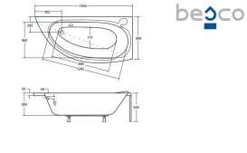 Ванна акриловая Besco Mini 150х70 см правосторонняя глянцевый белый #WAM-150-MNP