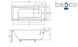 Ванна акриловая Besco Modern 130х70 см глянцевый белый #WAM-130-MO