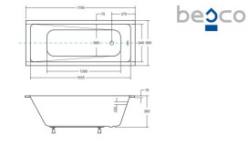 Ванна акрилова Besco Modern Slim 180х80 см білий глянсовий #WAM-180-SL