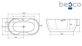 Ванна акрилова Besco Navia 140х75 см із сифоном клік-клак хром глянсовий білий #WAS-140-N