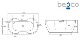 Ванна акриловая Besco Navia 160х80 см с сифоном клик-клак хром глянцевый белый #WAS-160-N