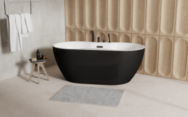 Ванна акриловая Besco Navia 160х80 см с сифоном хром глянцевый черный/глянцевый белый #WAS-160NB