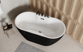 Ванна акриловая Besco Navia 160х80 см с сифоном оружейный металл матовый черный/глянцевый белый #WAS-160NMGR