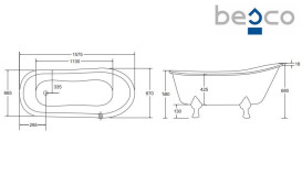 Ванна акрилова Besco Olaya 160х68 см білі ніжки глянсовий білий #WAO-160+BI