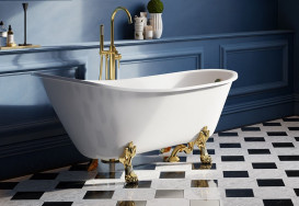 Ванна акрилова Besco Olaya 160х68 см ніжки золото глянсовий білий #WAO-160+ZL