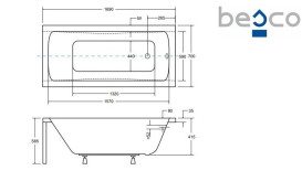 Ванна акриловая Besco Optima 170х70 см с подголовником и ручками глянцевый белый #WAO-170-PKP