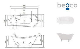Ванна акриловая Besco Otylia 170х77 см глянцевый белый/белые ножки #WKO-170W+BI