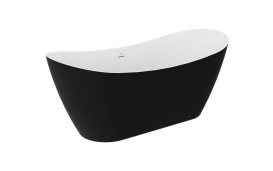 Ванна акриловая Besco Ovee 160х75 см с матовым черным сифоном глянцевый черный/глянцевый белый #WAS-16-OBCZ