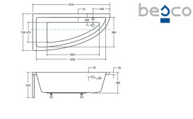 Ванна акриловая Besco Praktika 140х70 см левосторонняя глянцевый белый #WAP-140-NL