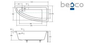 Ванна акриловая Besco Praktika 150х70 см правосторонняя глянцевый белый #WAP-150-NP