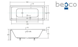 Ванна акриловая Besco Quadro 165х75 см глянцевый белый #WAQ-165-PK