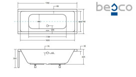 Ванна акриловая Besco Quadro 180х80 см глянцевый белый #WAQ-180-PK