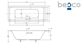 Ванна акрилова Besco Quadro Slim 155х70 см білий глянсовий #WAQ-155-SL