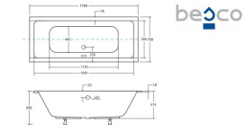 Ванна акриловая Besco Quadro Slim 170х75 см глянцевый белый #WAQ-170-SL