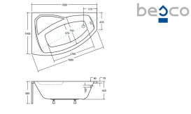 Ванна акриловая Besco Rima 160х100 см левосторонняя глянцевый белый #WAR-160-NL
