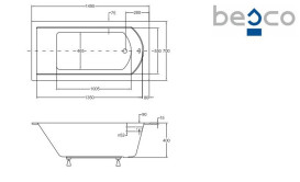 Ванна акриловая Besco Shea Slim 150х70 см глянцевый белый #WAS-150-SL