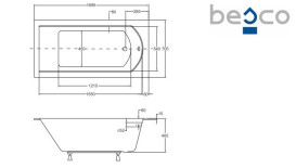 Ванна акрилова Besco Shea Slim 170х70 см білий глянсовий #WAS-170-SL