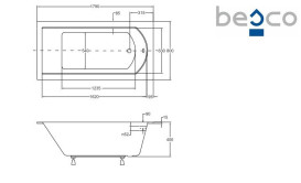 Ванна акриловая Besco Shea Slim 180х80 см глянцевый белый #WAS-180-SL