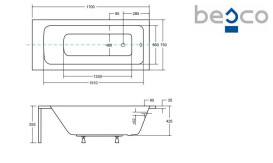 Ванна акрилова Besco Talia 170х75 см білий глянсовий #WAT-170-PK