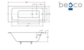 Ванна акрилова Besco Talia Slim 160х75 см білий глянсовий #WAT-160-SL