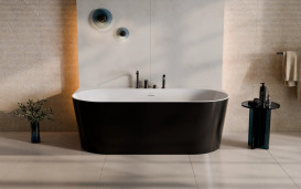 Ванна акриловая Besco Veo 170х80 см с сифоном оружейный металл матовый черный/глянцевый белый #WAS-17VEMGM