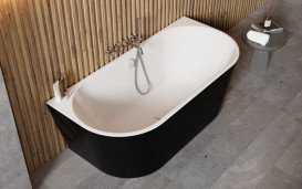 Ванна акриловая Besco Vica New 150х80 см с белым сифоном матовый черный/глянцевый белый #WAS-15VNMBN