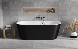 Ванна акриловая Besco Vica New 170х80 см с сифоном оружейный металл глянцевый черный/глянцевый белый #WAS-17VNBGO