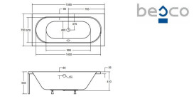 Ванна акрилова Besco Vitae 160х75 см білий глянсовий #WAV-160-PK