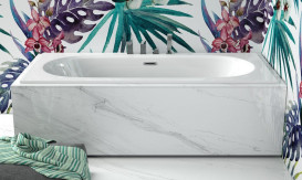 Ванна акрилова Besco Vitae Slim 180х80 см із сифоном Alcaplast золото глянсовий білий #WAV-180-SZ+