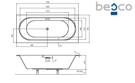 Ванна акрилова Besco Vitae Slim 180х80 см із сифоном Alcaplast золото глянсовий білий #WAV-180-SZ+