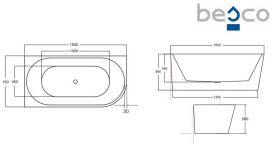 Ванна акриловая Besco Zoya 150х75 см левосторонняя с сифоном клик-клак хром глянцевый белый #WAS-150-ZL
