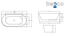 Ванна акриловая Besco Zoya 150х75 см правосторонняя с сифоном клик-клак хром глянцевый белый #WAS-150-ZP