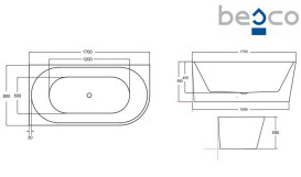 Ванна акриловая Besco Zoya 170х80 см левосторонняя с сифоном клик-клак хром глянцевый белый #WAS-170-ZL