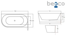 Ванна акриловая Besco Zoya 170х80 см правосторонняя с сифоном клик-клак хром глянцевый белый #WAS-170-ZP
