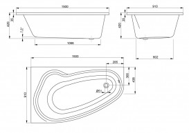 Ванна акрилова Devit Aurora 150х90 см ліва кутова з ніжками білий 15090132NL