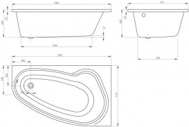Ванна акрилова Devit Aurora 150х90 см права кутова з ніжками білий 15090132NR