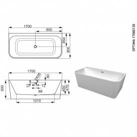Ванна акрилова Devit Optima 170х80 см окремостояча з ніжками білий 17080130