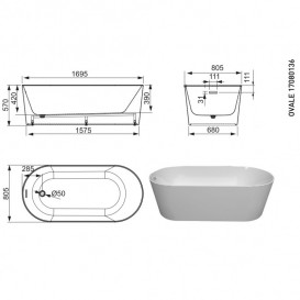 Ванна акрилова Devit Ovale 169.5х80.5 см окремостояча з ніжками білий 17080136