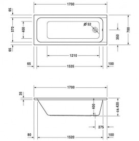 Ванна акриловая Duravit D-Code 170х70 см прямоугольная белый 700098000000000