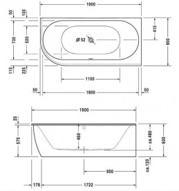 Ванна акрилова Duravit Darling New 190х90 см кут праворуч білий 700247000000000