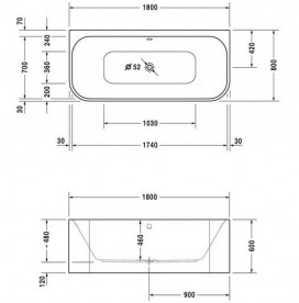 Ванна акриловая Duravit Happy D.2 180х80 см овальная белый 700318000000000