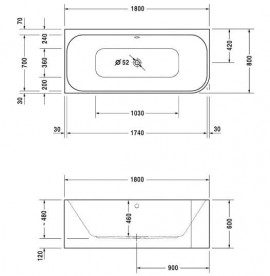 Ванна акрилова Duravit Happy D.2 180х80 см прямокутна білий 700316000000000