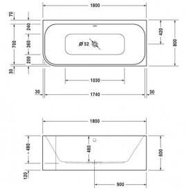 Ванна акриловая Duravit Happy D.2 180х80 см прямоугольная белый 700317000000000