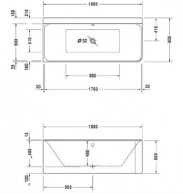 Ванна акрилова Duravit P3 Comforts 180х80 см прямокутна білий 700379000000000